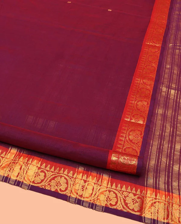 Purple Nine-Yard Cotton Saree Subtly Sparkl